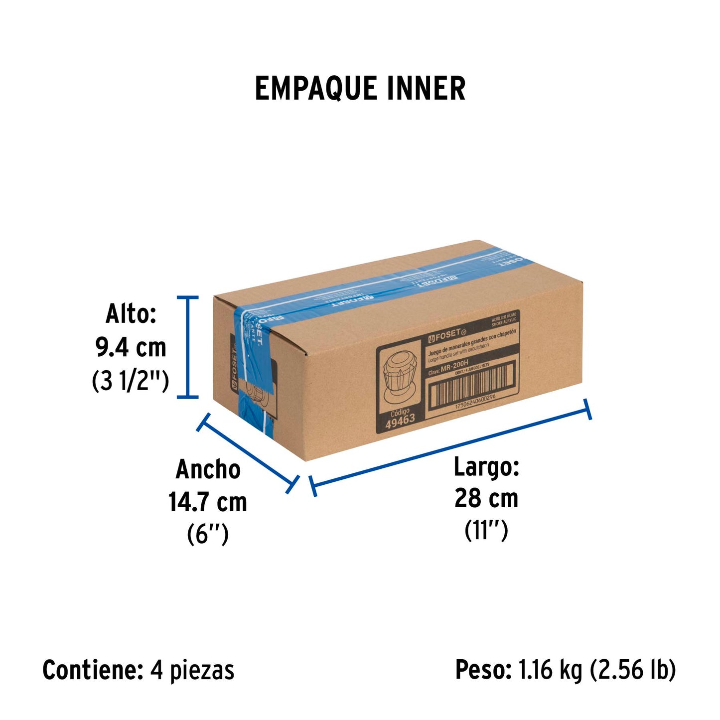Juego de 2 manerales acrílico humo para regadera, Foset 49463