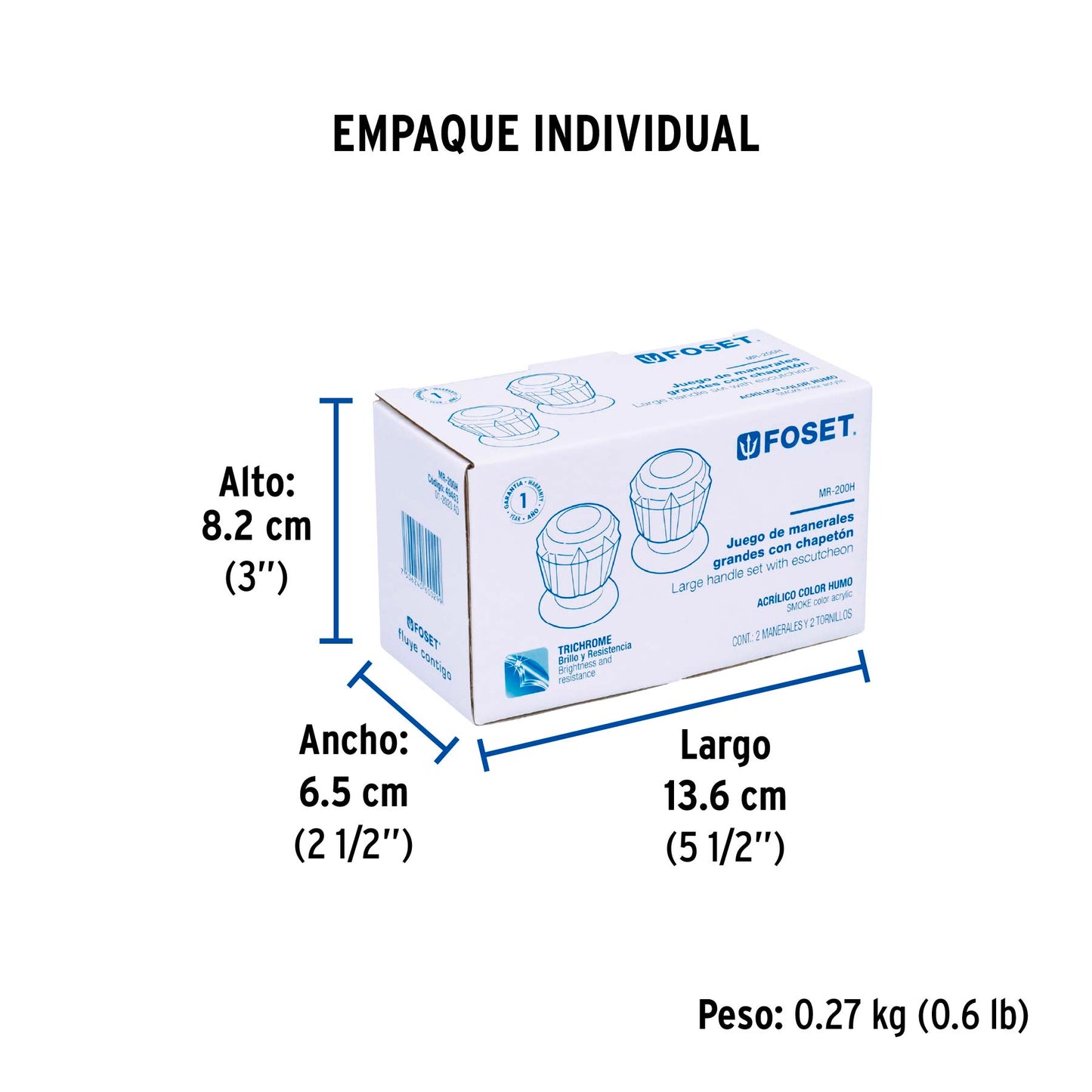 Juego de 2 manerales acrílico humo para regadera, Foset 49463