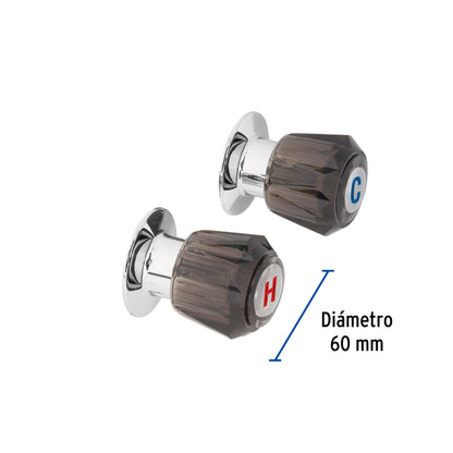 Juego de 2 manerales acrílico humo para regadera, Foset 49463