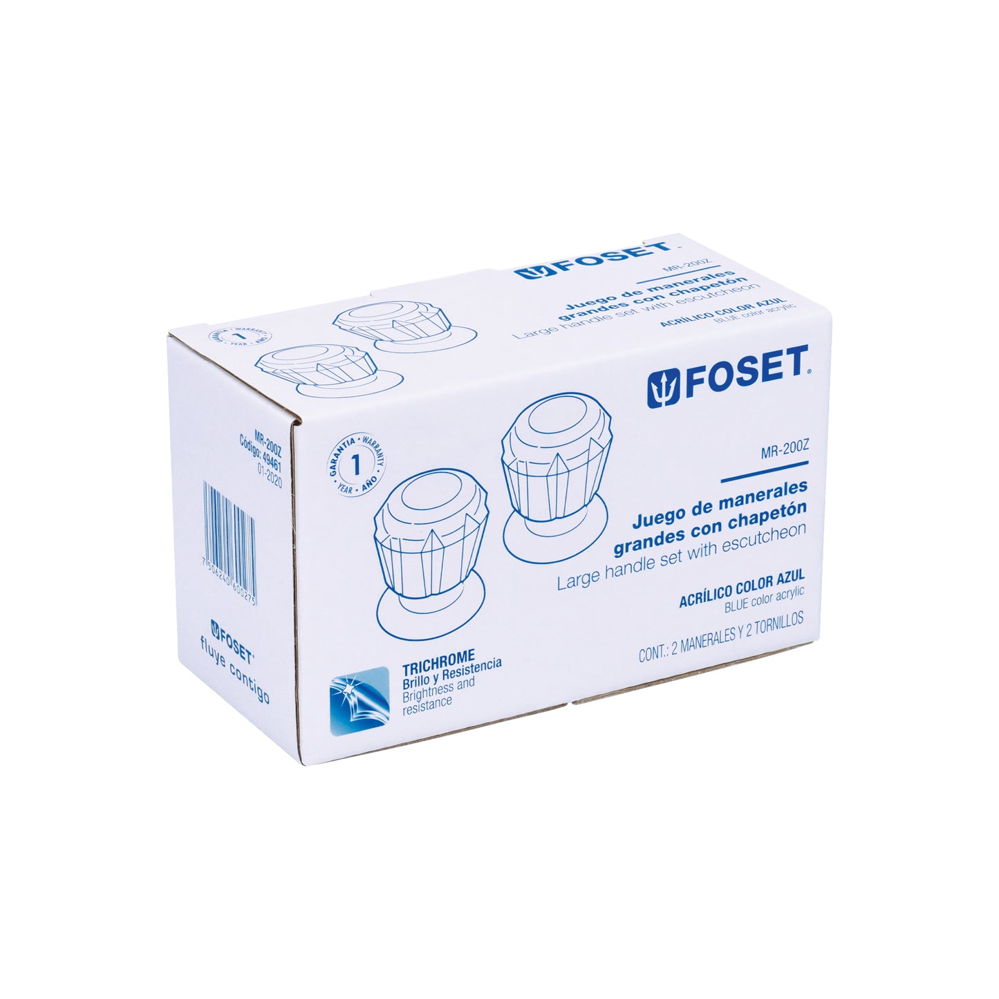 Juego de 2 manerales acrílico azul para regadera, Foset 49461