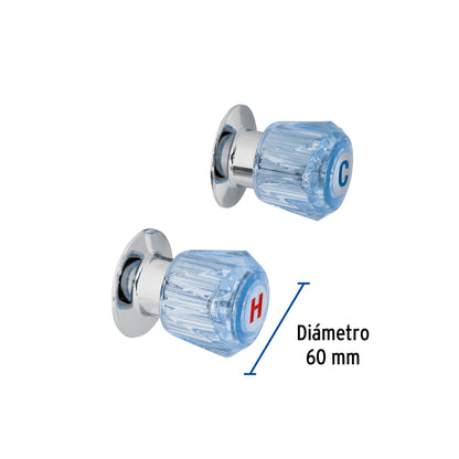Juego de 2 manerales acrílico azul para regadera, Foset 49461