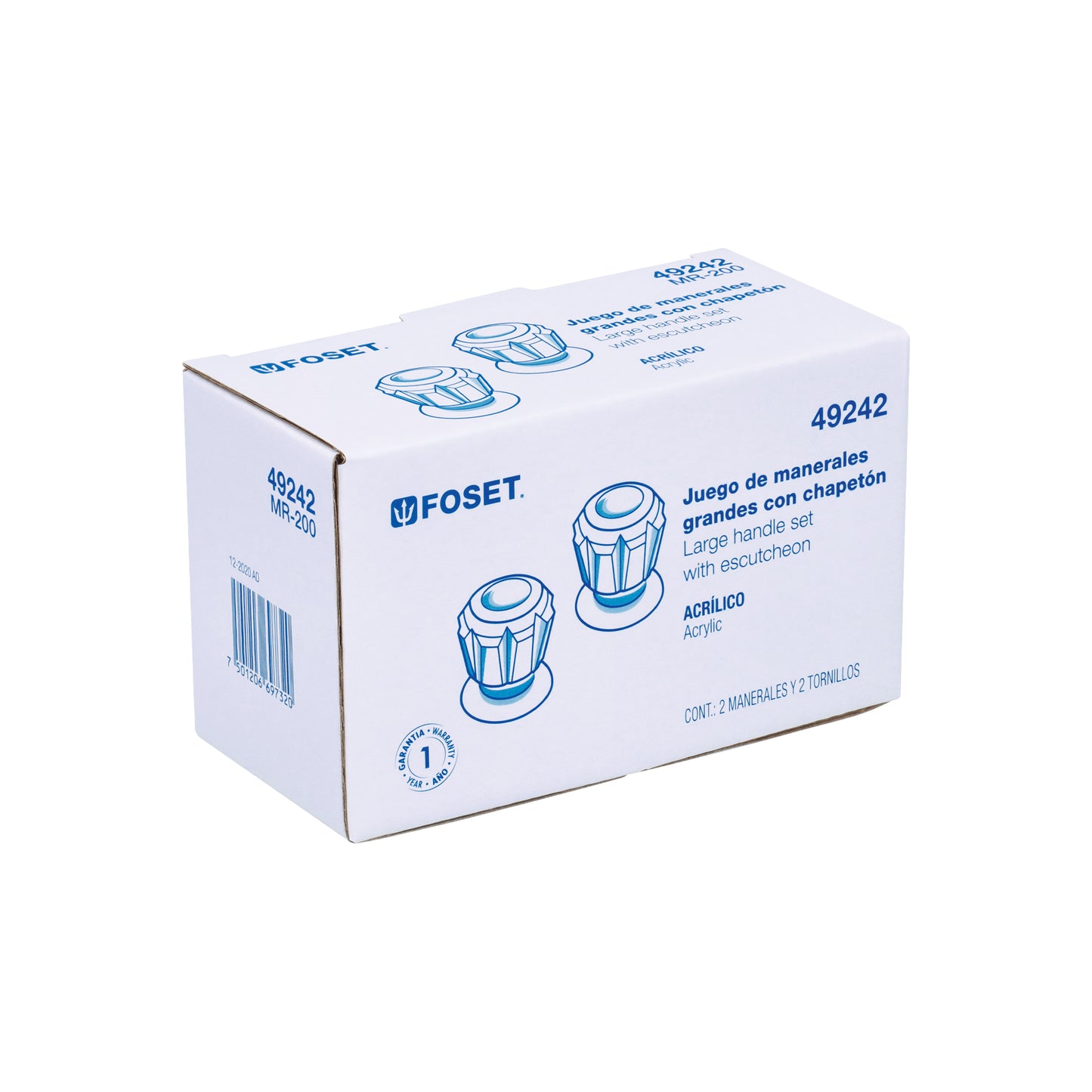 Juego de 2 manerales acrílico trans. para regadera, Foset 49242