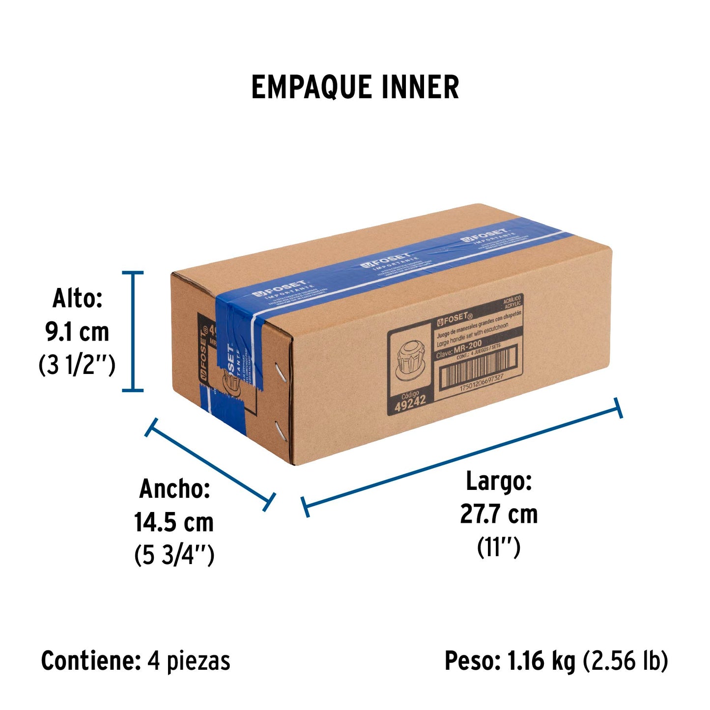 Juego de 2 manerales acrílico trans. para regadera, Foset 49242