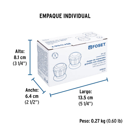 Juego de 2 manerales acrílico trans. para regadera, Foset 49242