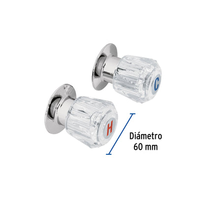 Juego de 2 manerales acrílico trans. para regadera, Foset 49242
