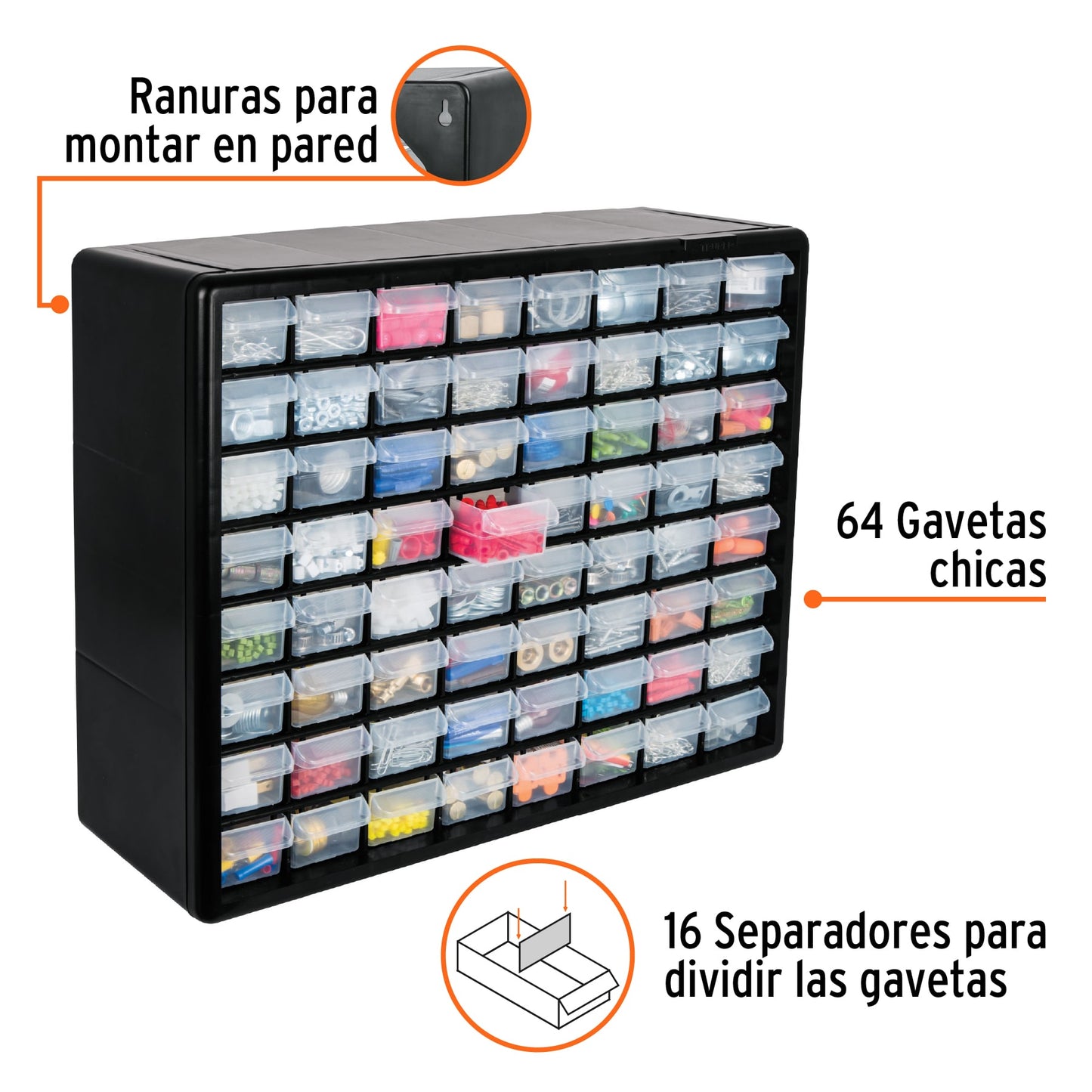 Organizador con 64 gavetas, Truper 10895