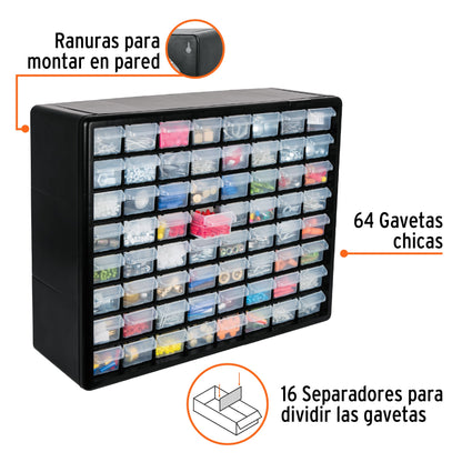 Organizador con 64 gavetas, Truper 10895