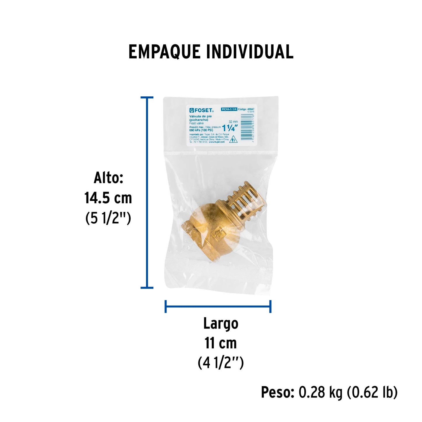 Pichancha con rejilla de latón 1-1/4", FOSET 49047