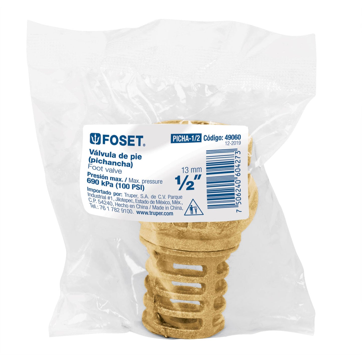 Pichancha tipo check de latón, 1/2", FOSET 49060