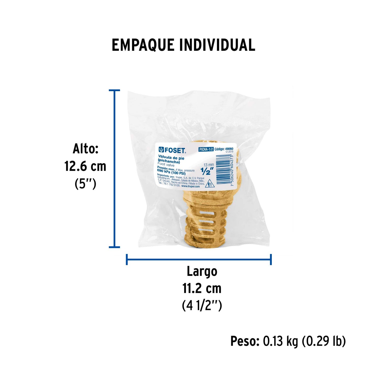 Pichancha tipo check de latón, 1/2", FOSET 49060