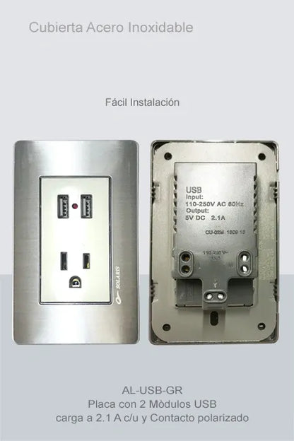 PLACA ARMADA  GRIS 2 PTOS. USB 1 CONTAC RON RUSBGR