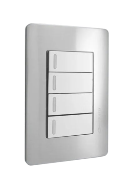 PLACA A5 GRIS CON 4 APAGADORES SENCILLOS AL-4-GR
