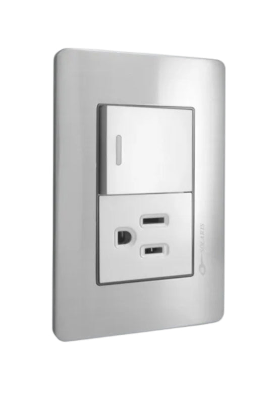 PLACA A5 GRIS CON 2 CONTACTOS 1 APAGADOR AL-61-2GR