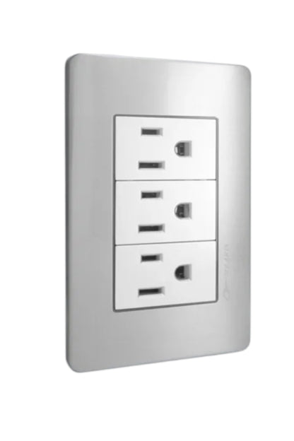 PLACA A5 GRIS CON 3 CONTACTO POLARIZADO AL-61-3-GR