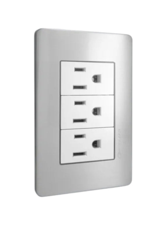 PLACA A5 GRIS CON 3 CONTACTO POLARIZADO AL-61-3-GR