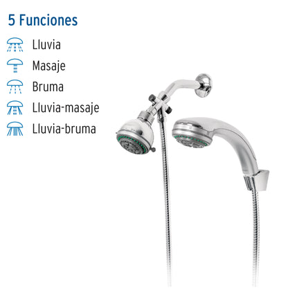 Regadera 3" con extensión tipo teléfono 5 funciones, Foset 49433
