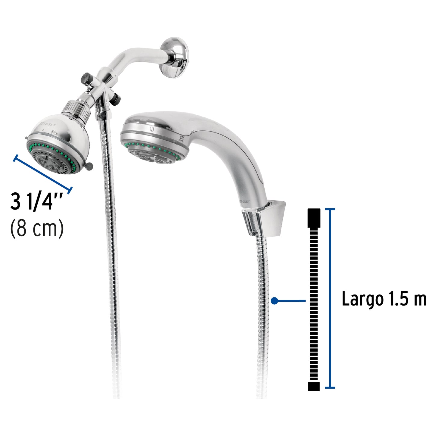 Regadera 3" con extensión tipo teléfono 5 funciones, Foset 49433