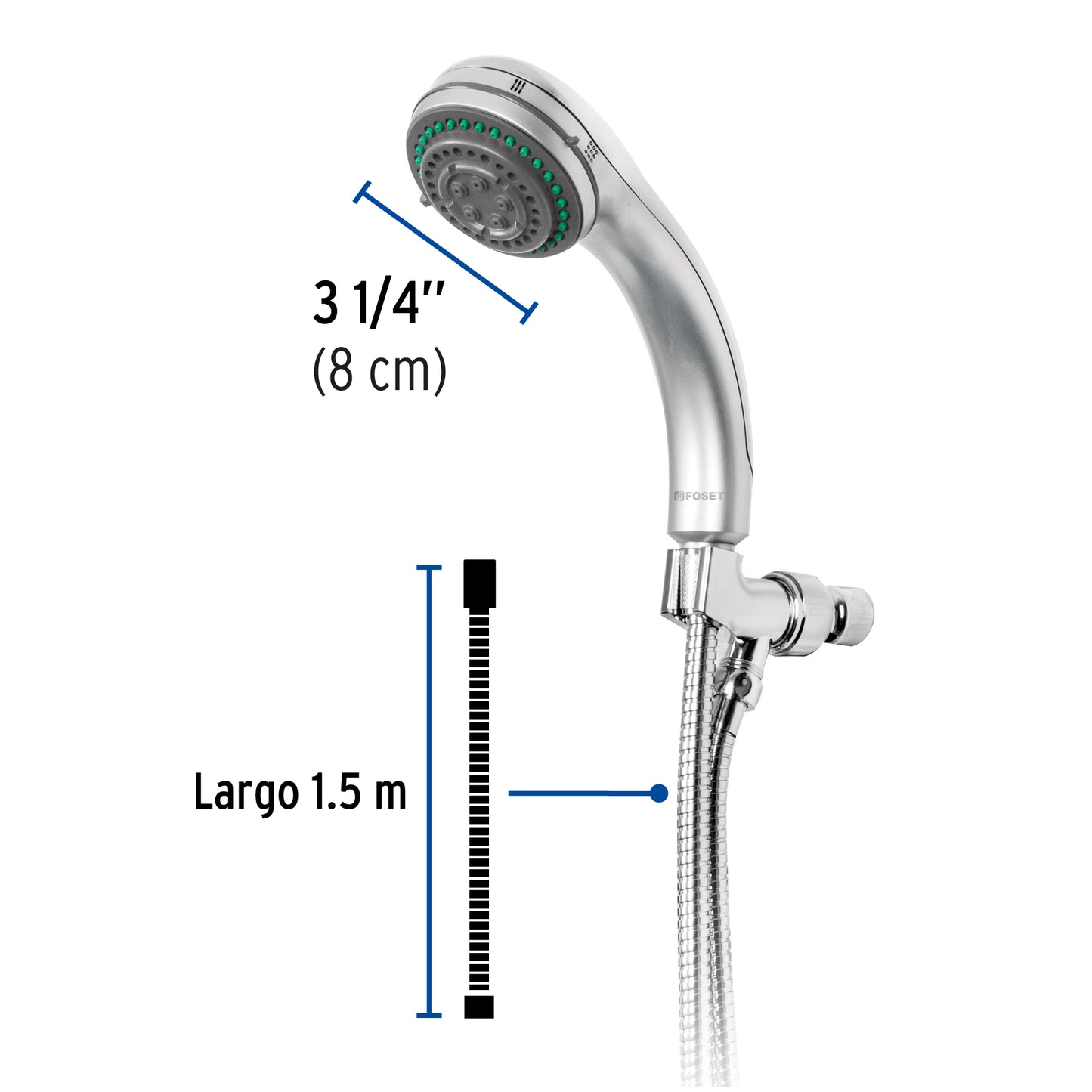 Regadera de teléfono 3", 5 funciones con soporte, Foset 49432