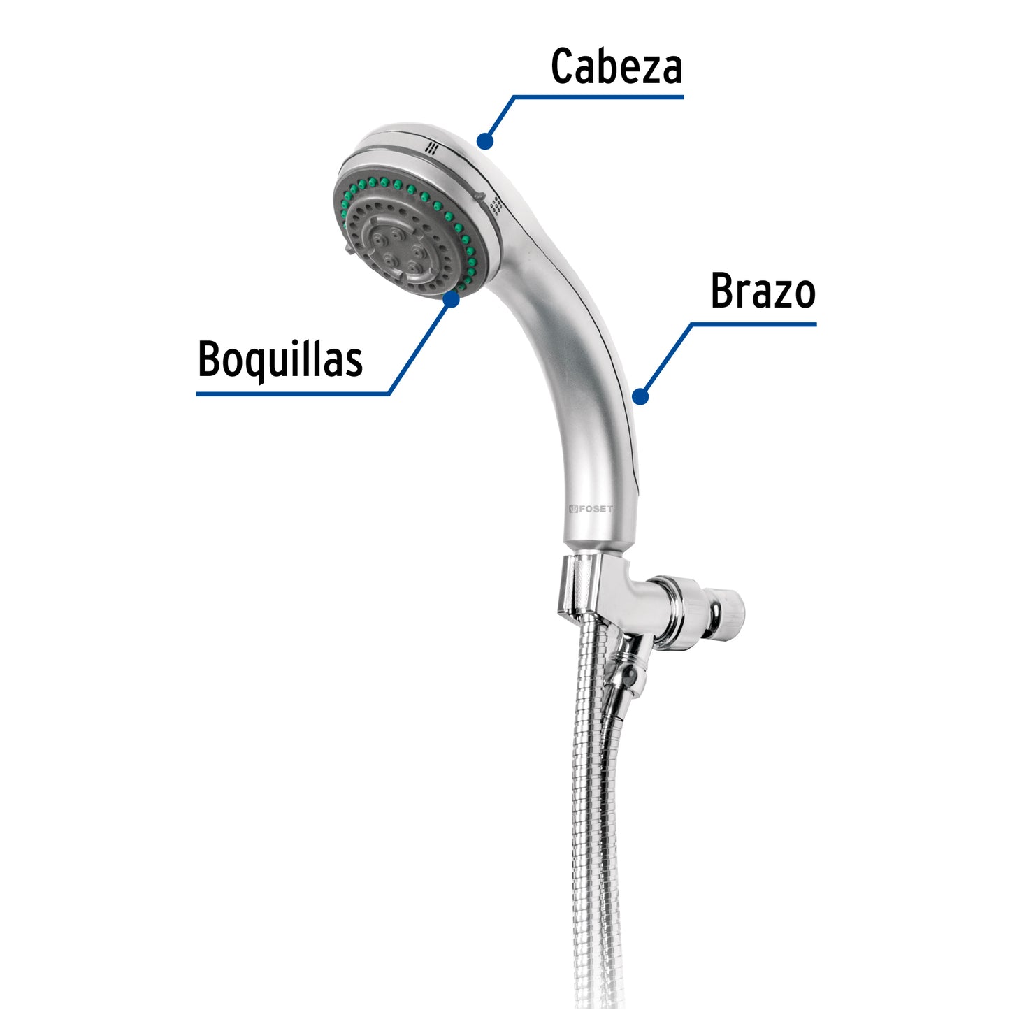 Regadera de teléfono 3", 5 funciones con soporte, Foset 49432