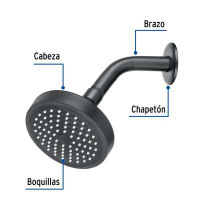 Regadera redonda 4-1/4" brazo y chapetón, negro, Basic 48422