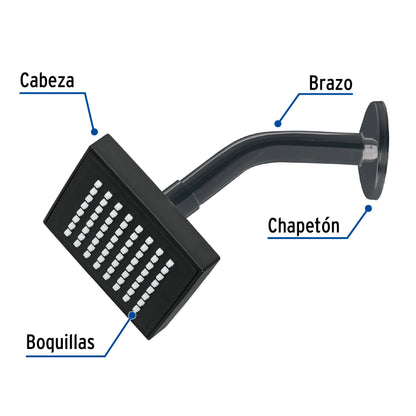 Regadera cuadrada ABS 4" acabado negro mate con brazo, Foset 46744