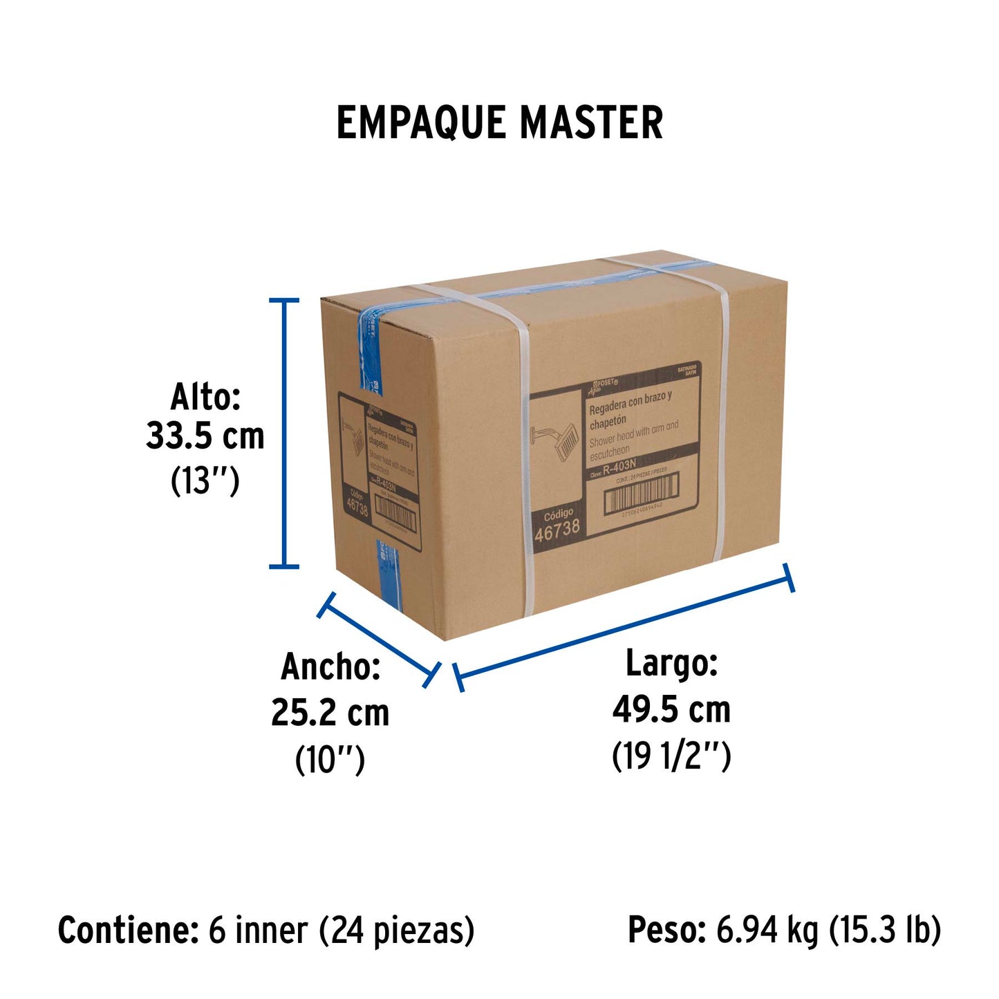 Regadera cuadrada ABS 4" acabado satín con brazo, Foset 46738