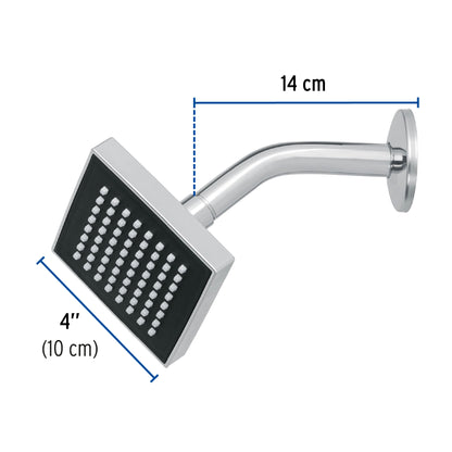 Regadera cuadrada ABS 4" acabado cromo con brazo, Foset 46732