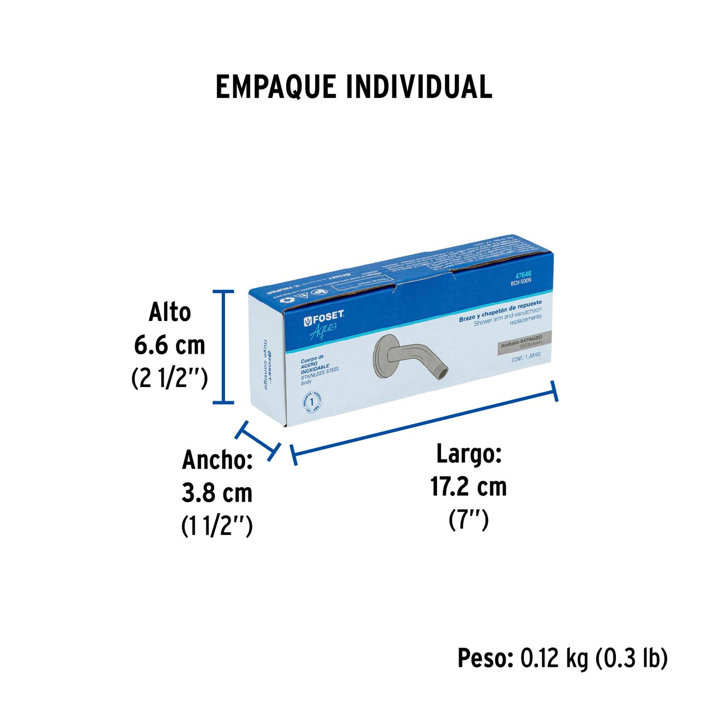 Regadera cuadrada ABS 6" acabado negro mate con brazo, Foset 46746