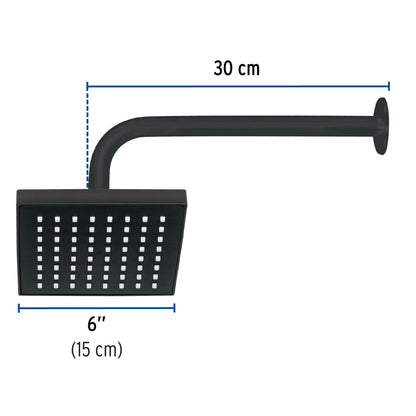 Regadera cuadrada ABS 6" acabado negro mate con brazo, Foset 46746