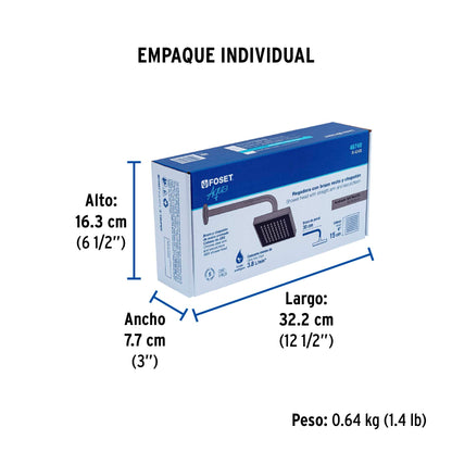 Regadera cuadrada ABS 6" acabado satín con brazo, Foset 46740