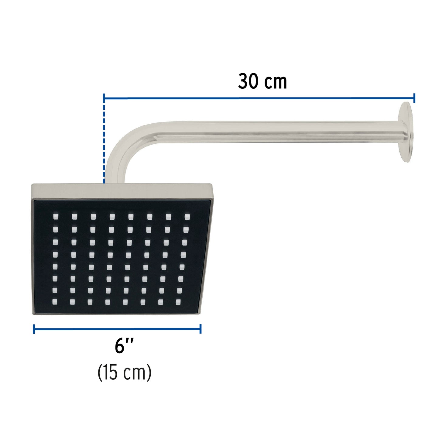 Regadera cuadrada ABS 6" acabado satín con brazo, Foset 46740