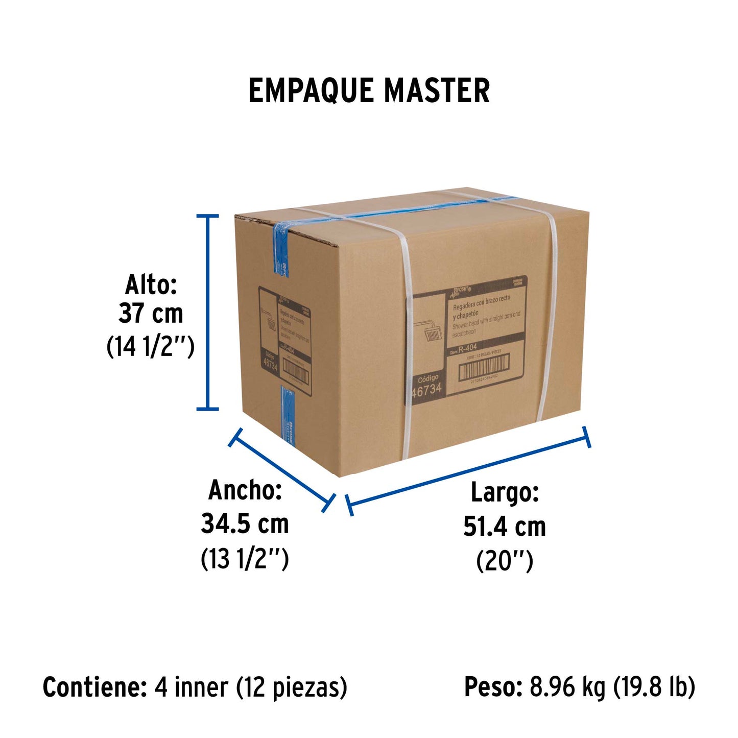 Regadera cuadrada ABS 6" acabado cromo con brazo, Foset 46734