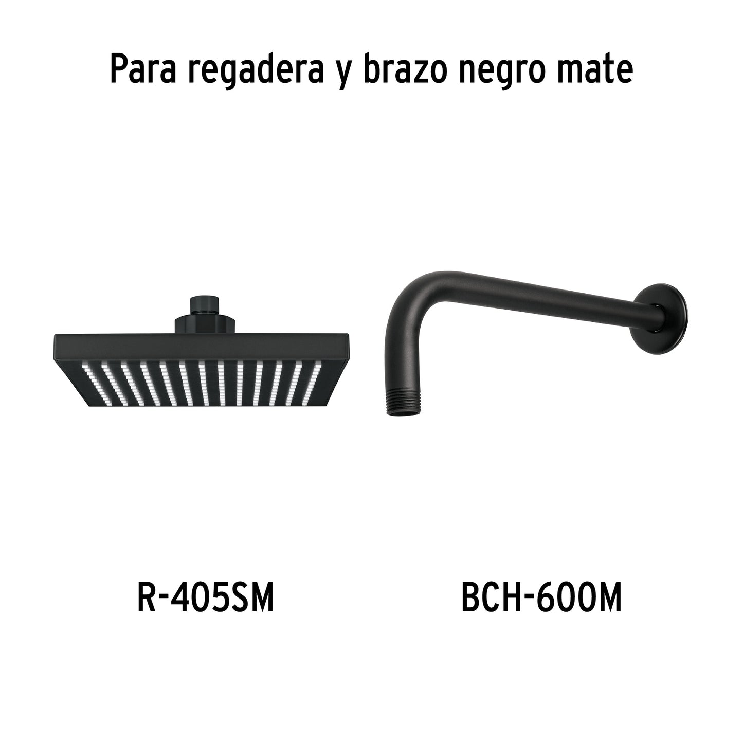 Regadera cuadrada ABS 8" acabado negro mate con brazo, Foset 46748