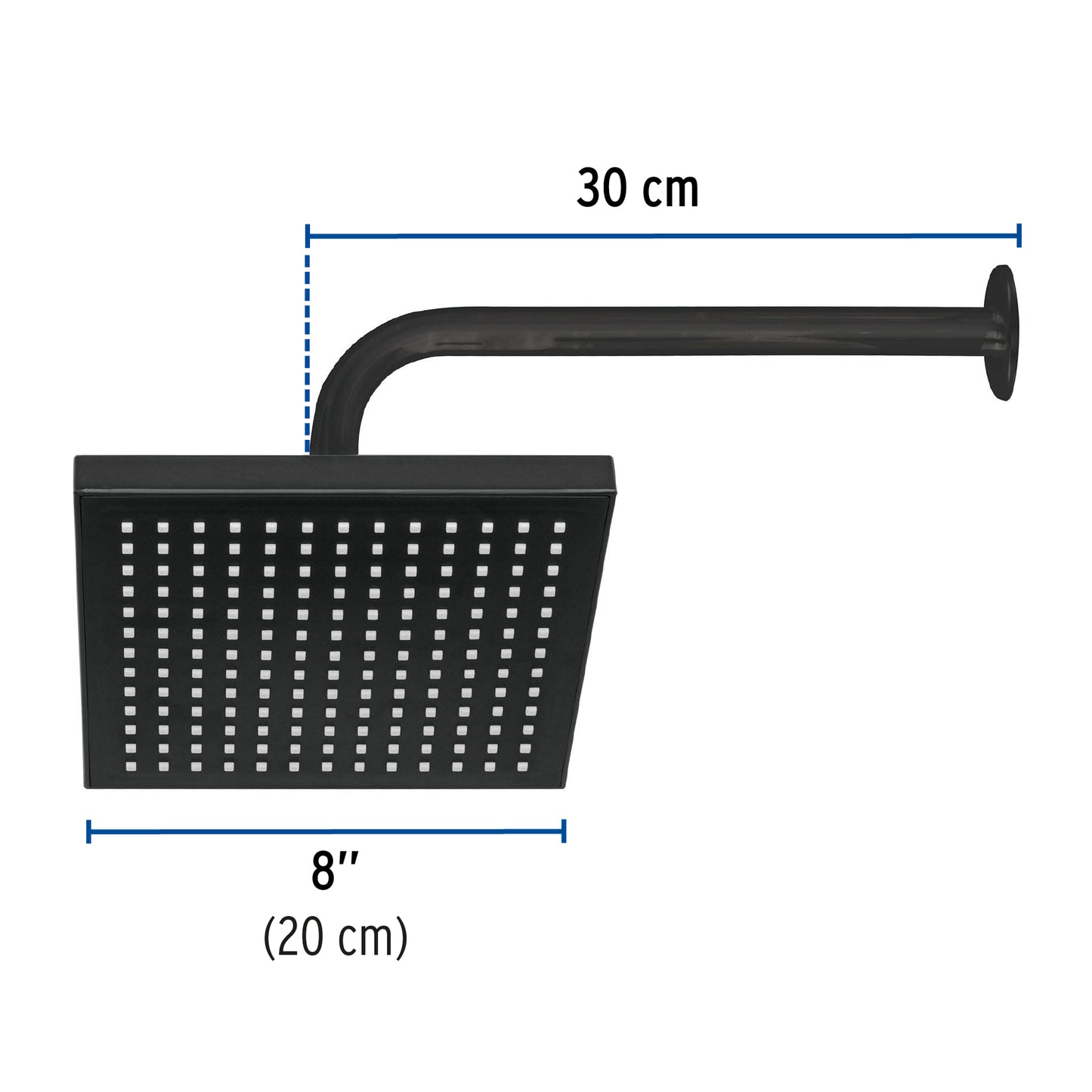 Regadera cuadrada ABS 8" acabado negro mate con brazo, Foset 46748