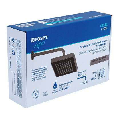 Regadera cuadrada ABS 8" acabado satín con brazo, Foset 46742