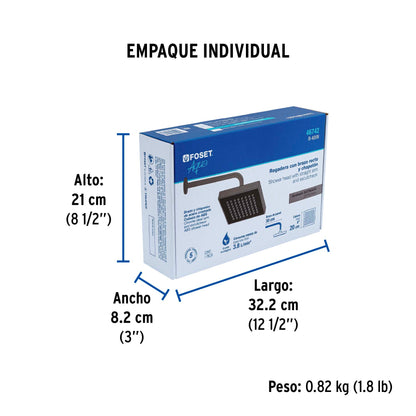 Regadera cuadrada ABS 8" acabado satín con brazo, Foset 46742