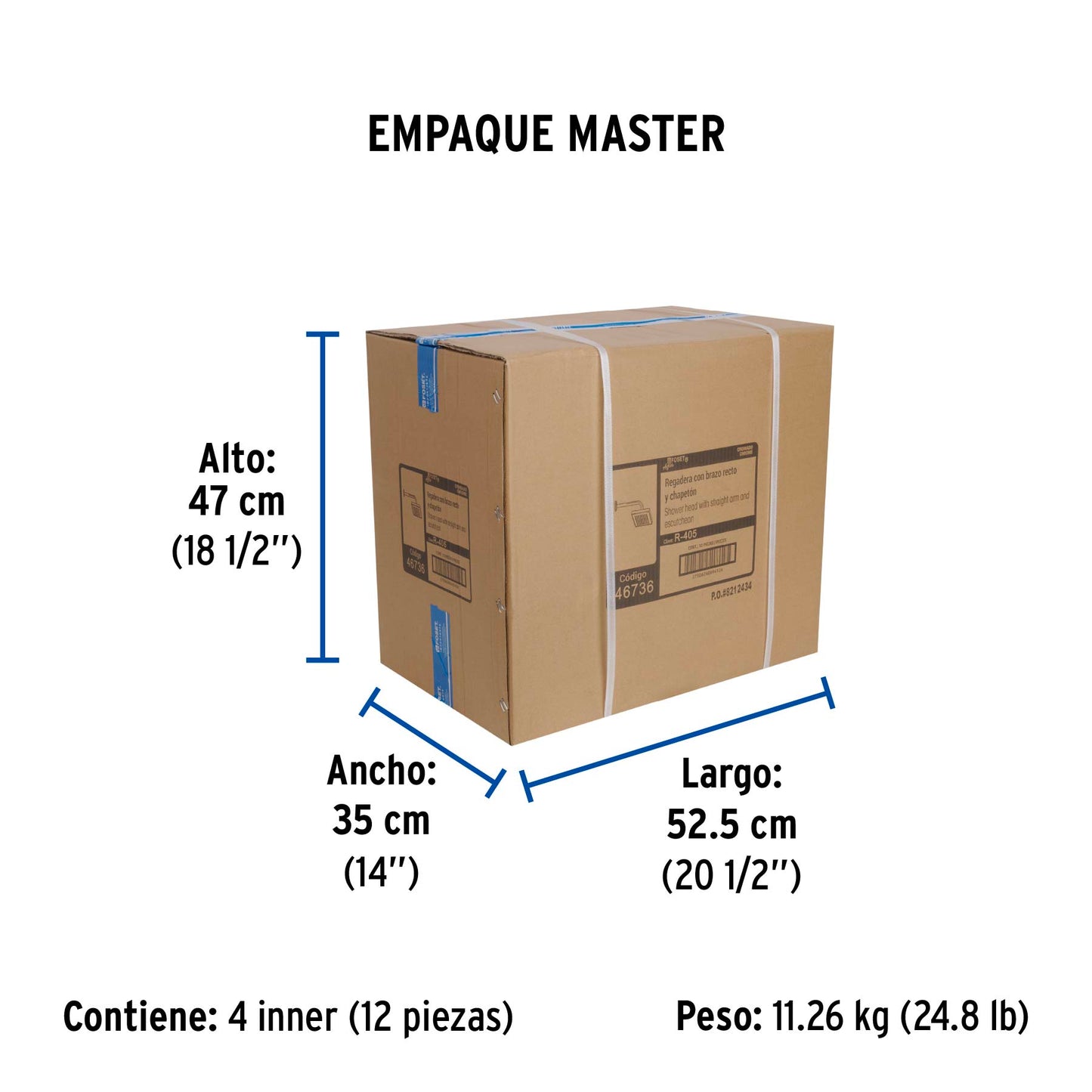 Regadera cuadrada ABS 8" acabado cromo con brazo, Foset 46736