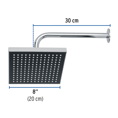 Regadera cuadrada ABS 8" acabado cromo con brazo, Foset 46736