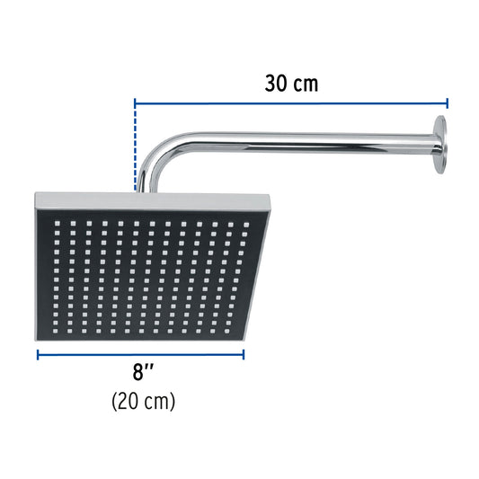 Regadera cuadrada ABS 8" acabado cromo con brazo, Foset 46736