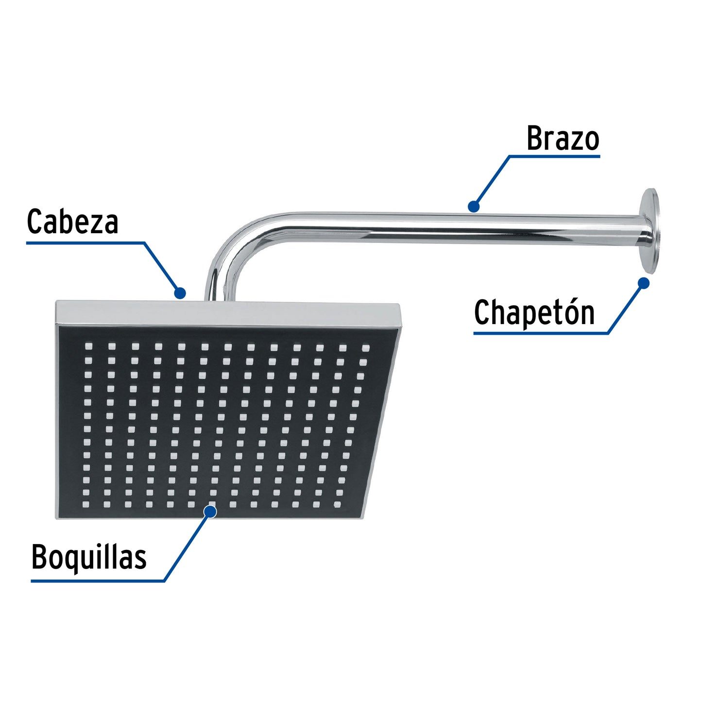 Regadera cuadrada ABS 8" acabado cromo con brazo, Foset 46736