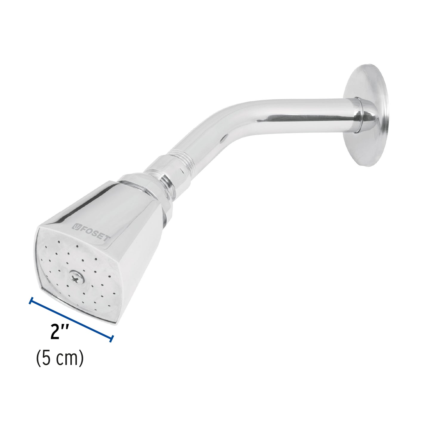 Regadera cuadrada 2" brazo y chapetón de acero, Foset 49248