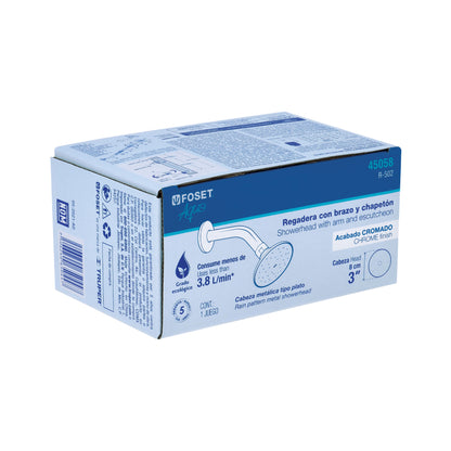 Regadera redonda 3" brazo y chapetón de acero, Foset 45058