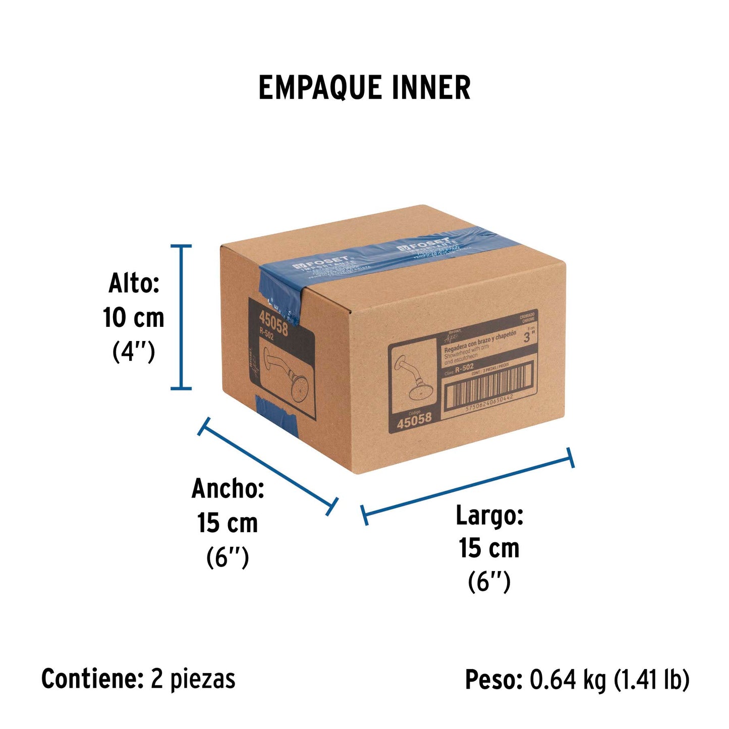 Regadera redonda 3" brazo y chapetón de acero, Foset 45058