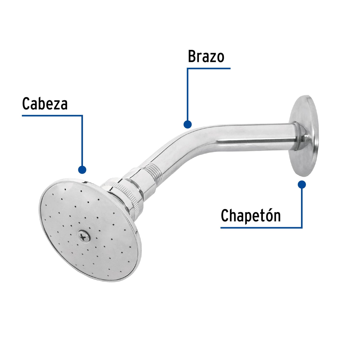 Regadera redonda 3" brazo y chapetón de acero, Foset 45058