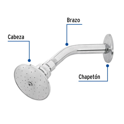 Regadera redonda 3" brazo y chapetón de acero, Foset 45058