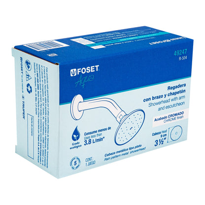 Regadera redonda 3-1/2" brazo y chapetón de acero, Foset 49247