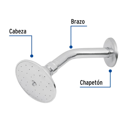 Regadera redonda 3-1/2" brazo y chapetón de acero, Foset 49247