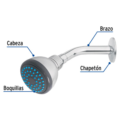 Regadera redonda 3" brazo y chapetón de acero, Foset 49246