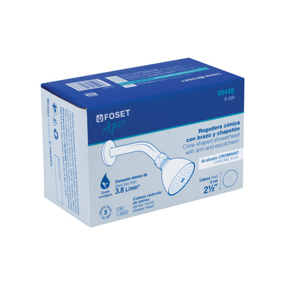Regadera cónica 2-1/2" brazo y chapetón de acero, Foset 49448