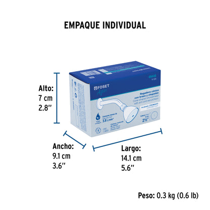 Regadera cónica 2-1/2" brazo y chapetón de acero, Foset 49448